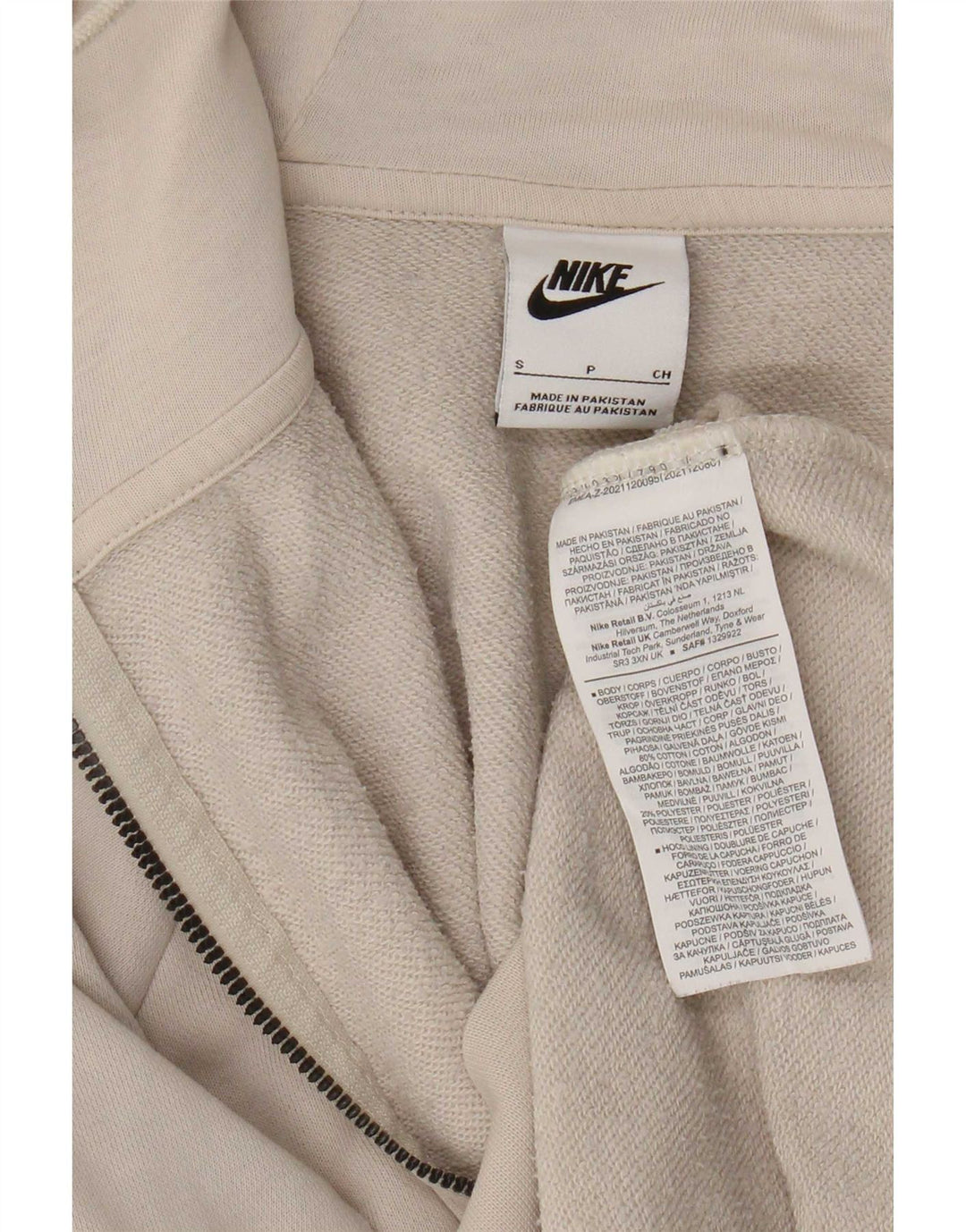 Męski sweter z kapturem i zamkiem błyskawicznym Nike, mały, beżowy, bawełniany