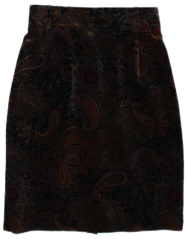 Vintage damska aksamitna spódnica ołówkowa IT 42 Medium W28 brązowa bawełna Paisley