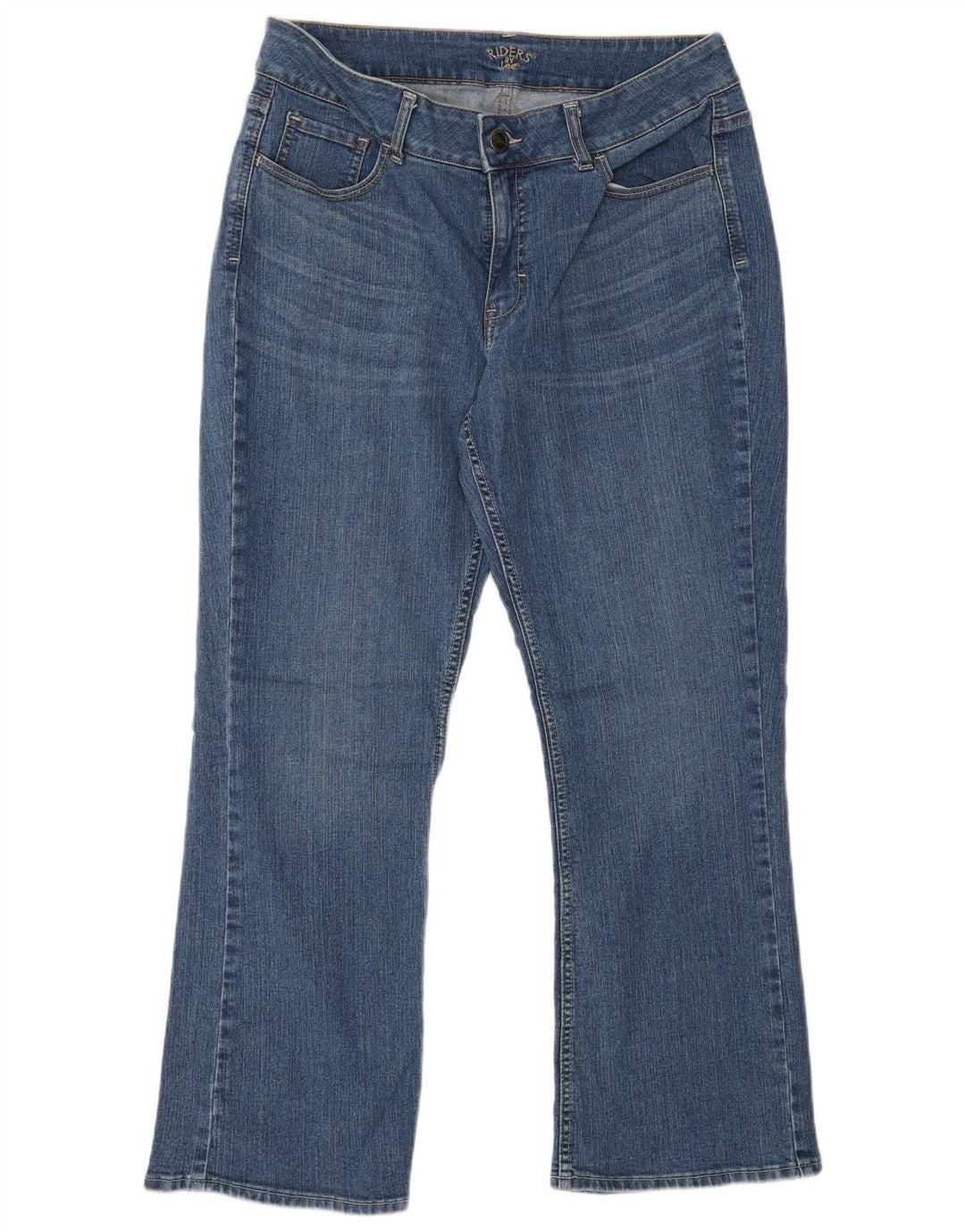 Damskie jeansy Lee Riders Bootcut US 12, duże, W34 L28, niebieska bawełna