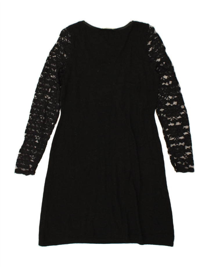 OASIS Womens Long Sleeve Basic Dress UK 12 Medium Black Floral Cotton Vintage Oasis and Second-Hand Oasis from Messina Hembry 