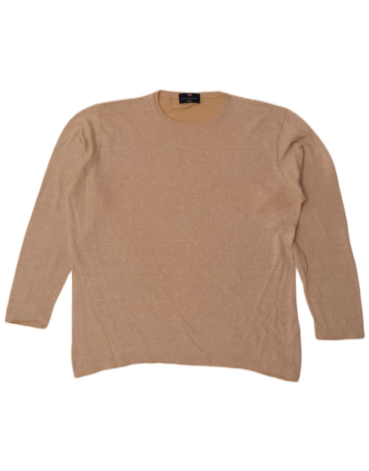 Męski sweter Marks & Spencer Blue Harbor z okrągłym dekoltem, duży, beżowy