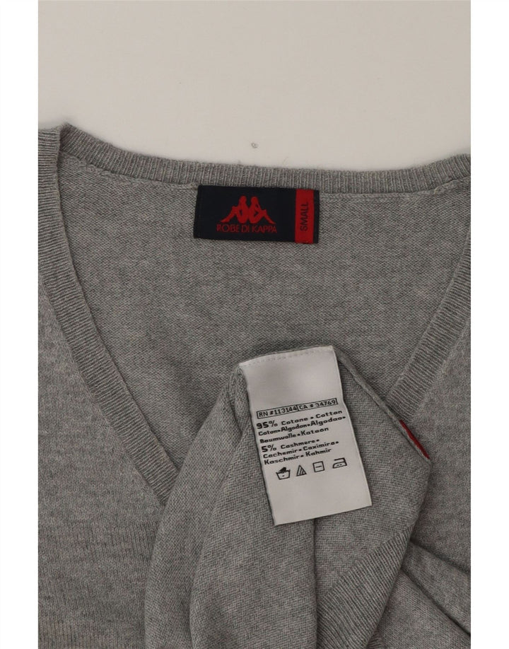KAPPA Womens V-Neck Jumper Sweater UK 10 Small Grey Cotton Vintage Kappa and Second-Hand Kappa from Messina Hembry 