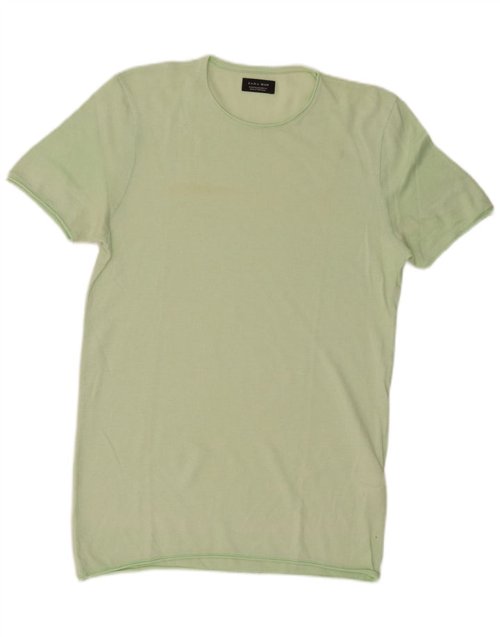 T-shirt męski Zara, bawełniany, średni zielony