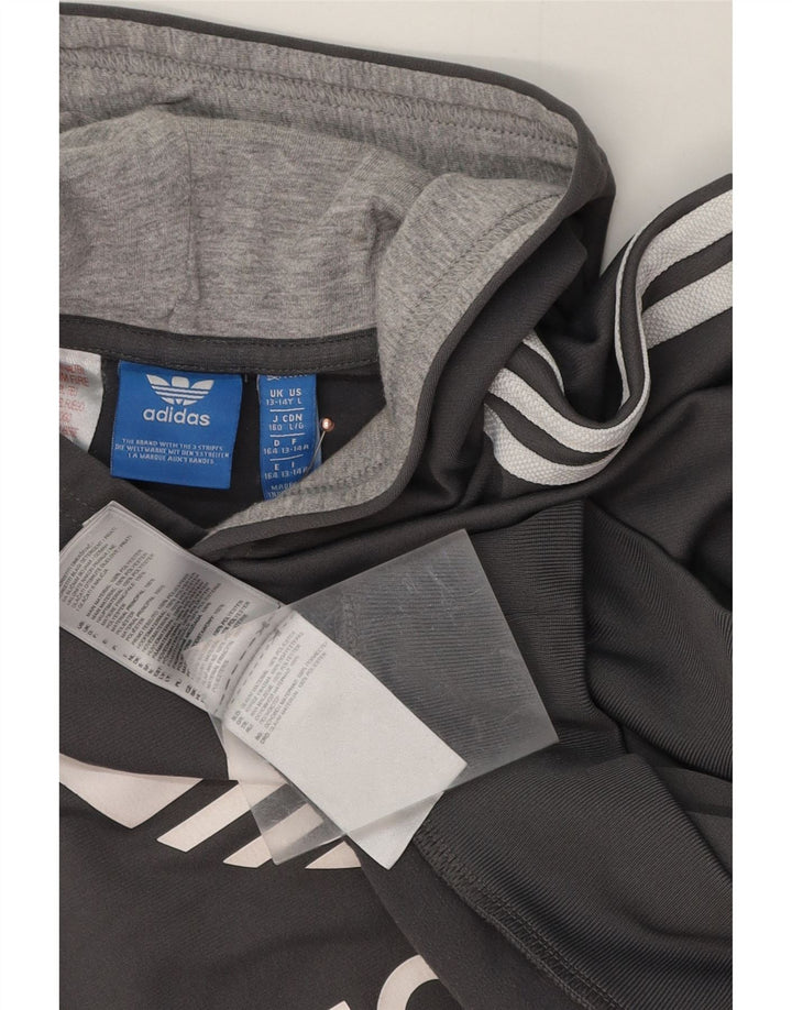 ADIDAS Boys Graphic Hoodie Jumper 13-14 Years Grey Polyester