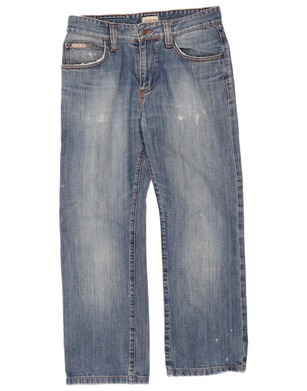 Damskie jeansy Calvin Klein w trudnej sytuacji, przycięte W30 L26, niebieska bawełna