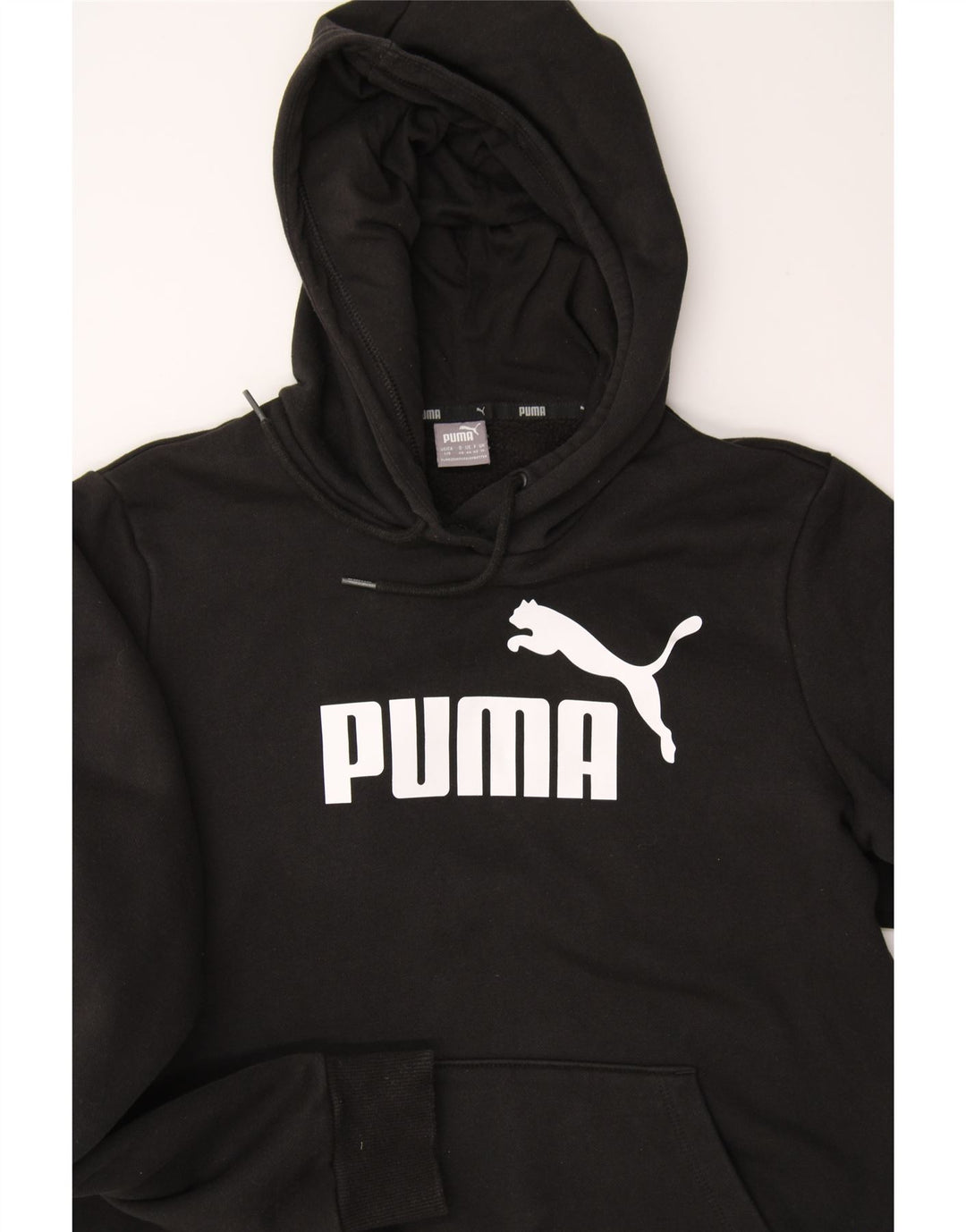 PUMA Womens Graphic Hoodie Jumper UK 14 Medium Black Polyester Vintage Puma and Second-Hand Puma from Messina Hembry 