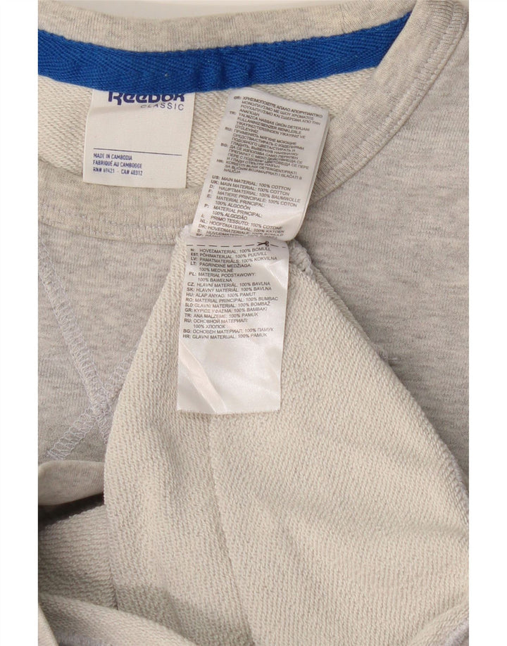 Męska bluza z grafiką REEBOK, mała, szara, bawełniana w bloki kolorów