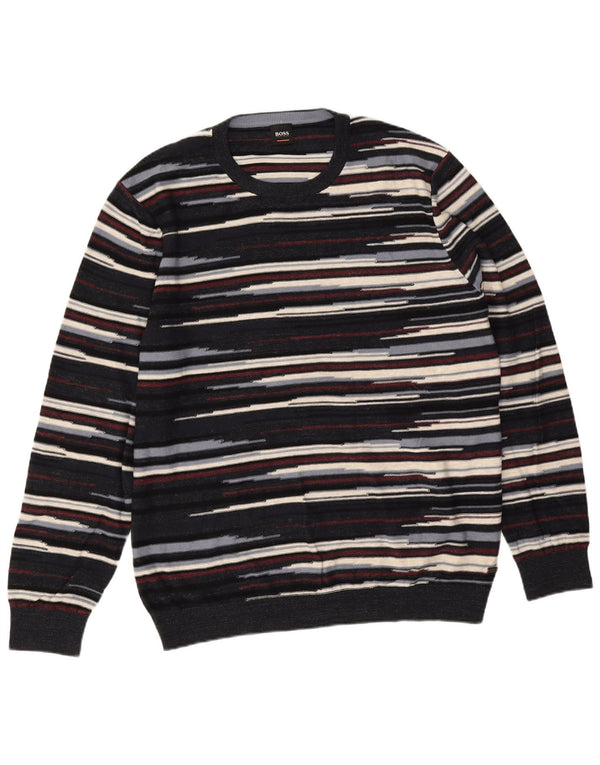 Męski sweter z okrągłym dekoltem Hugo Boss 2XL, granatowy, bawełniany w paski