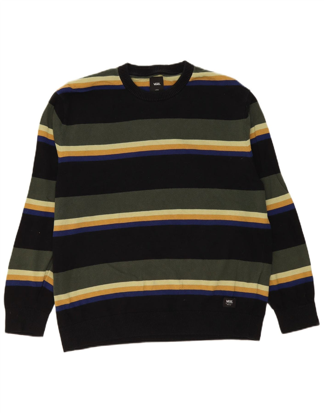 Męski sweter Vans z okrągłym dekoltem, duży, wielokolorowy, bawełniany w paski