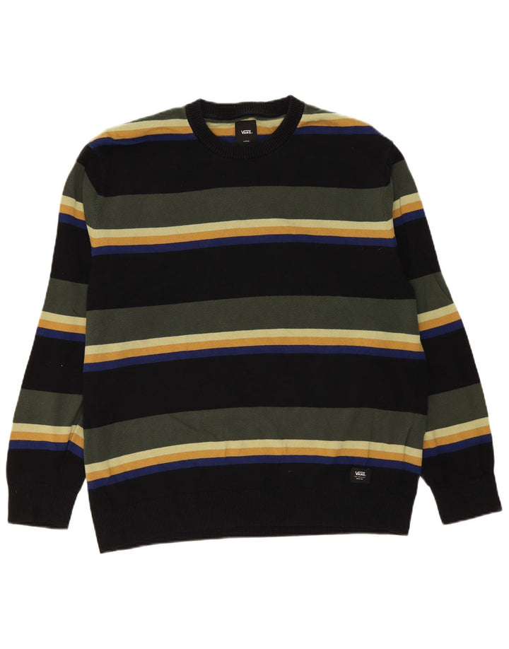 Męski sweter Vans z okrągłym dekoltem, duży, wielokolorowy, bawełniany w paski