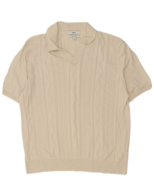 Marks & Spencer Męski sweter polo z krótkim rękawem XL, beżowy, bawełniany