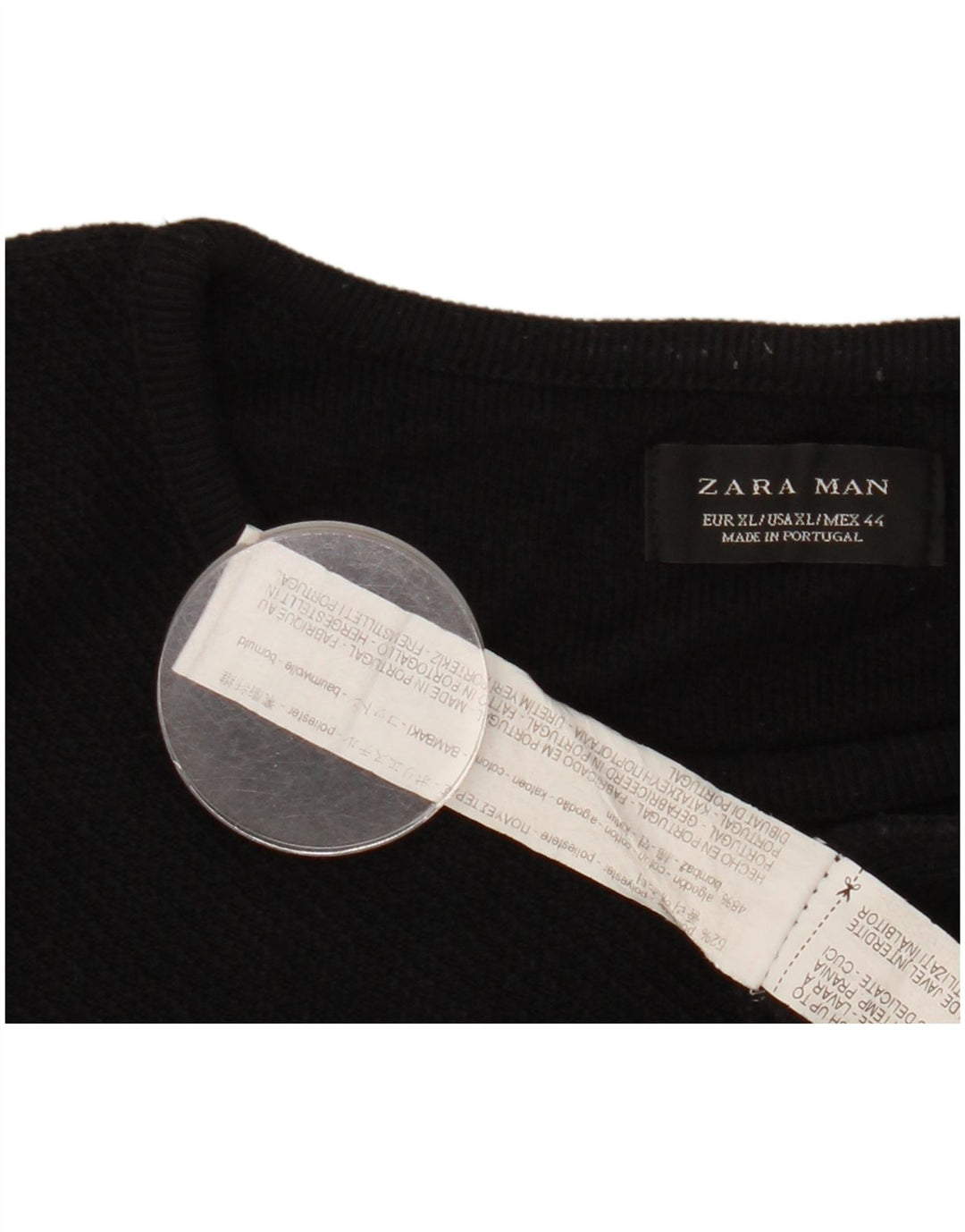 Męski sweter z okrągłym dekoltem Zara XL, czarny poliester
