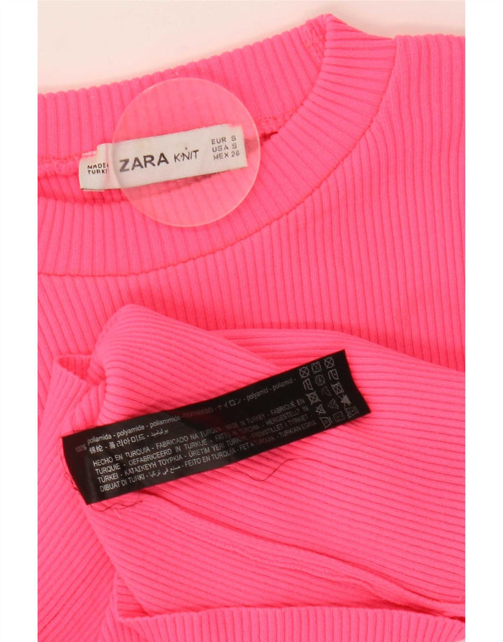 Damski krótki top Zara z długim rękawem, UK 8, mały, różowy poliamid