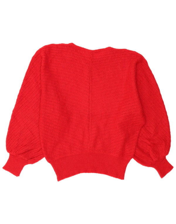 Sweter damski w stylu vintage z okrągłym dekoltem UK 16, duży czerwony