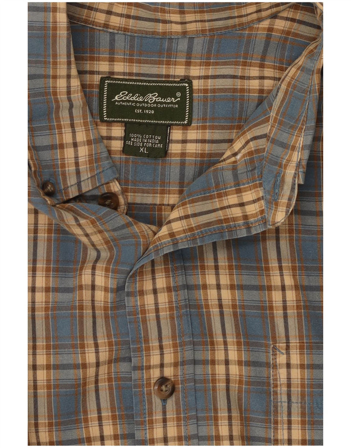 Koszula męska z krótkim rękawem EDDIE BAUER XL, bawełniana w niebieską kratkę