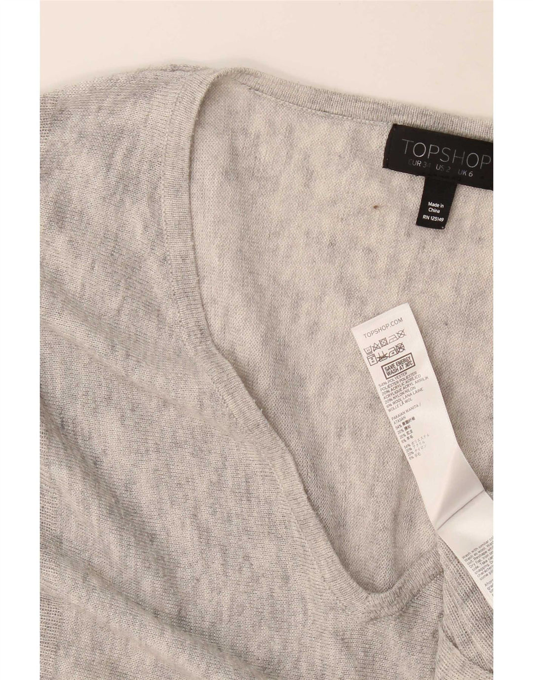 Topshop damski top oversize z długim rękawem, UK 6 XS, szary, nakrapiany poliester