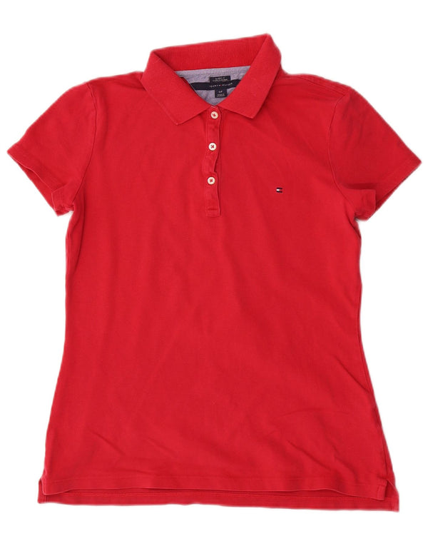Damska koszulka polo Tommy Hilfiger o klasycznym kroju UK 10, mała, czerwona bawełna