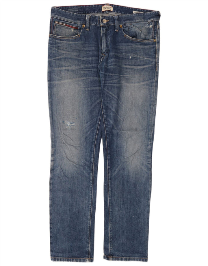 Męskie dżinsy Tommy Hilfiger w trudnej sytuacji W34 L32 Niebieska bawełna