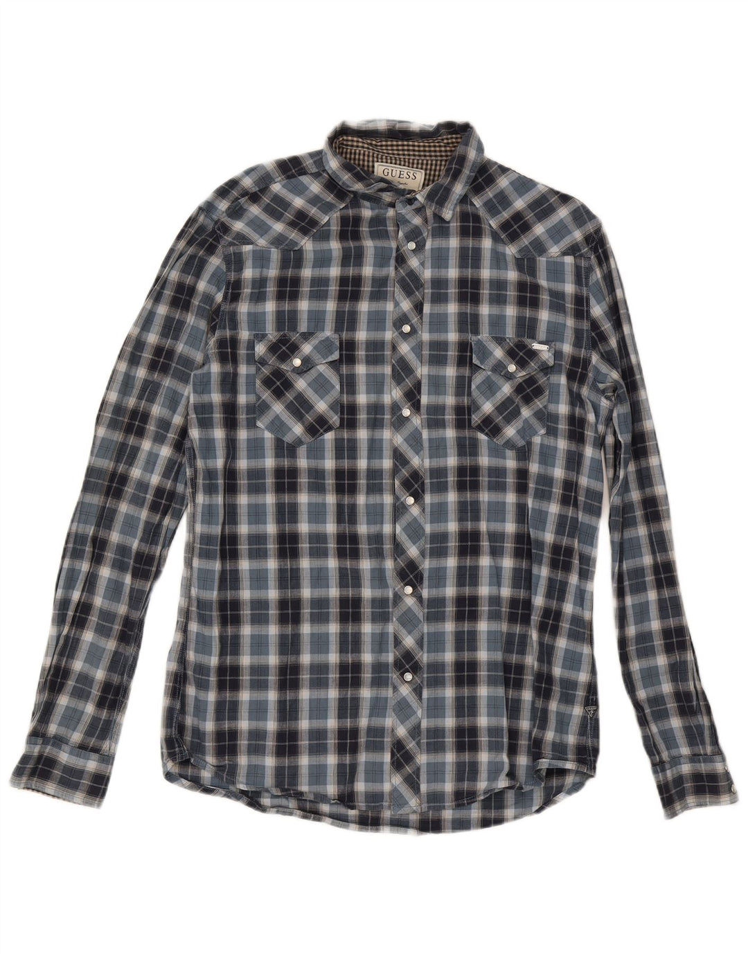 Koszula flanelowa męska Guess UK 42, duża, niebieska, bawełniana w kratę