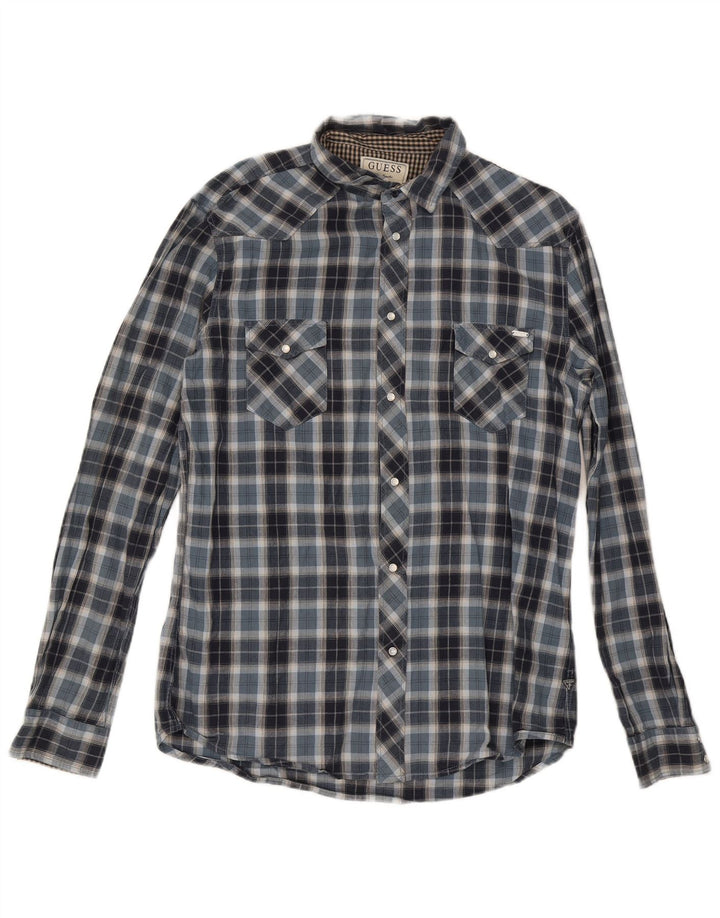Koszula flanelowa męska Guess UK 42, duża, niebieska, bawełniana w kratę