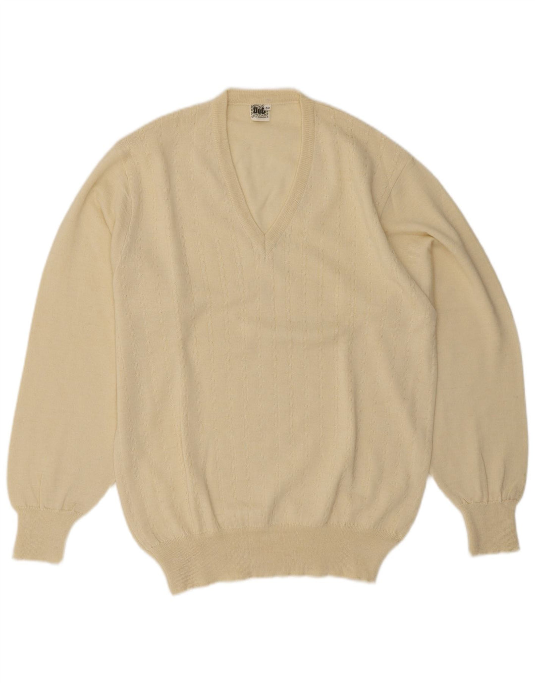 Sweter męski w stylu vintage z dekoltem w szpic IT 52, duża beżowa wełna