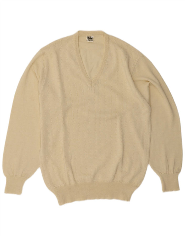 Sweter męski w stylu vintage z dekoltem w szpic IT 52, duża beżowa wełna