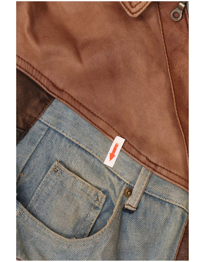 Vintage męska kurtka skórzana bomber UK 42 XL brązowa patchworkowa skóra