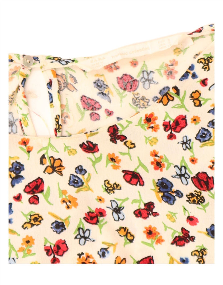 Damska bluzka z rękawem 3/4 ZARA UK 10, mała w kolorze złamanej bieli, wiskoza w kwiaty