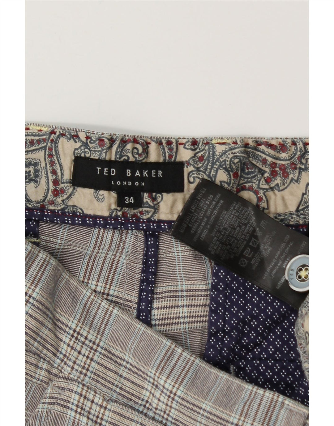 Męskie spodenki chino Ted Baker W34, duże, szare, bawełniane w kratę