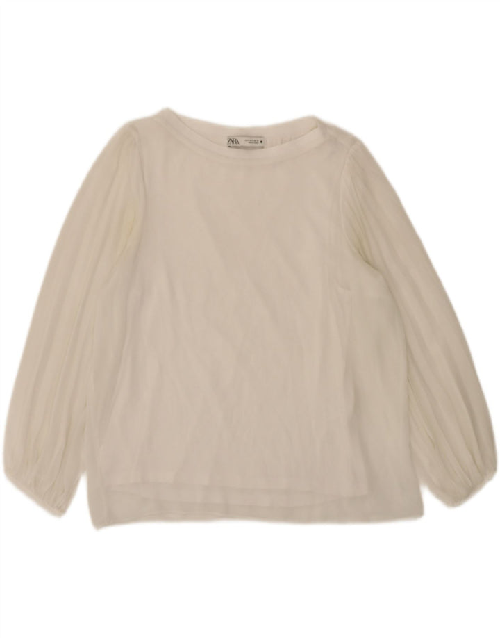 ZARA Womens Long Sleeve Blouse Top UK 14 Medium White Polyester Vintage Zara and Second-Hand Zara from Messina Hembry 