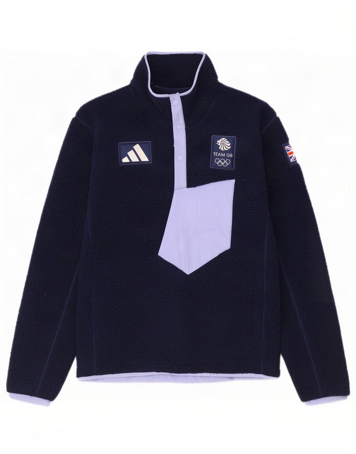 Bluza polarowa adidas męska Team GB z guzikami pod szyją, w kolorze średniego granatu