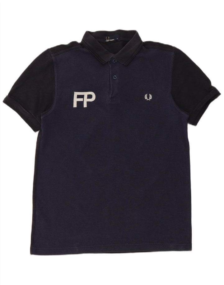 Męska koszulka polo Fred Perry z grafiką, średnia, granatowa, bawełniana w bloki kolorów