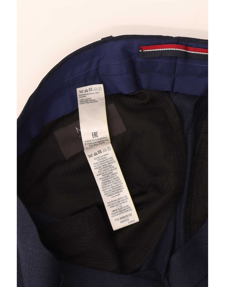 Męskie spodnie garniturowe Marks & Spencer W32 L31 Granatowo-wełniane