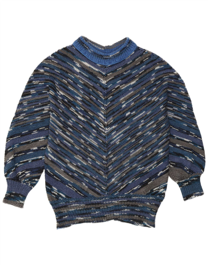 Sweter damski w stylu vintage z golfem UK 16, duży, wielokolorowy Chevron