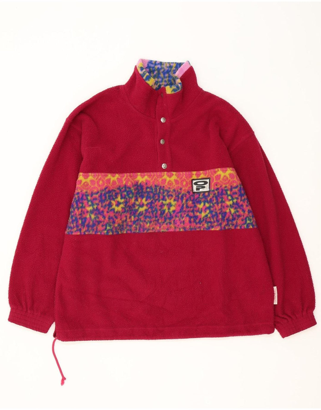 Vintage męski sweter polarowy z guzikami pod szyją, duży, różowy, geometryczny poliester