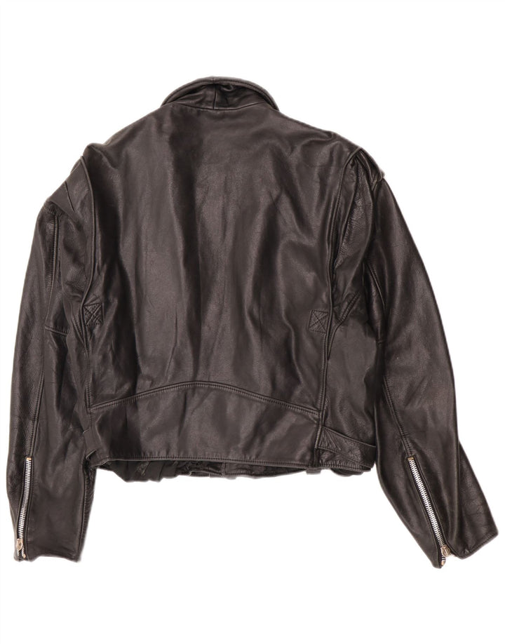 Damska kurtka motocyklowa w stylu vintage, skórzana, UK 12, średnia czarna skóra