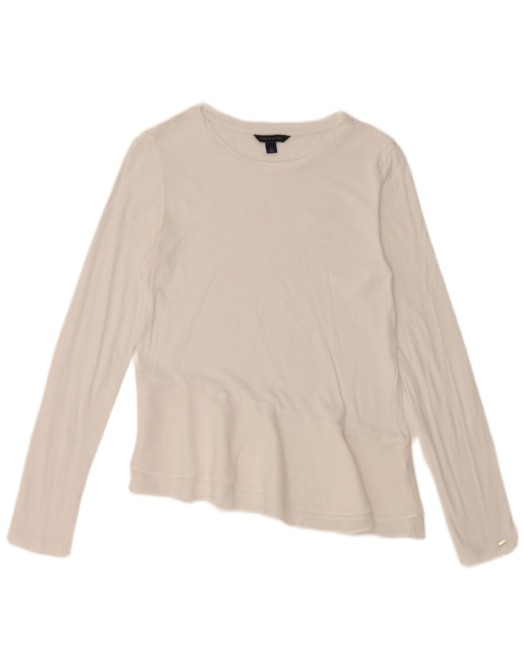 TOMMY HILFIGER Damski asymetryczny top z długim rękawem UK 10 Small White