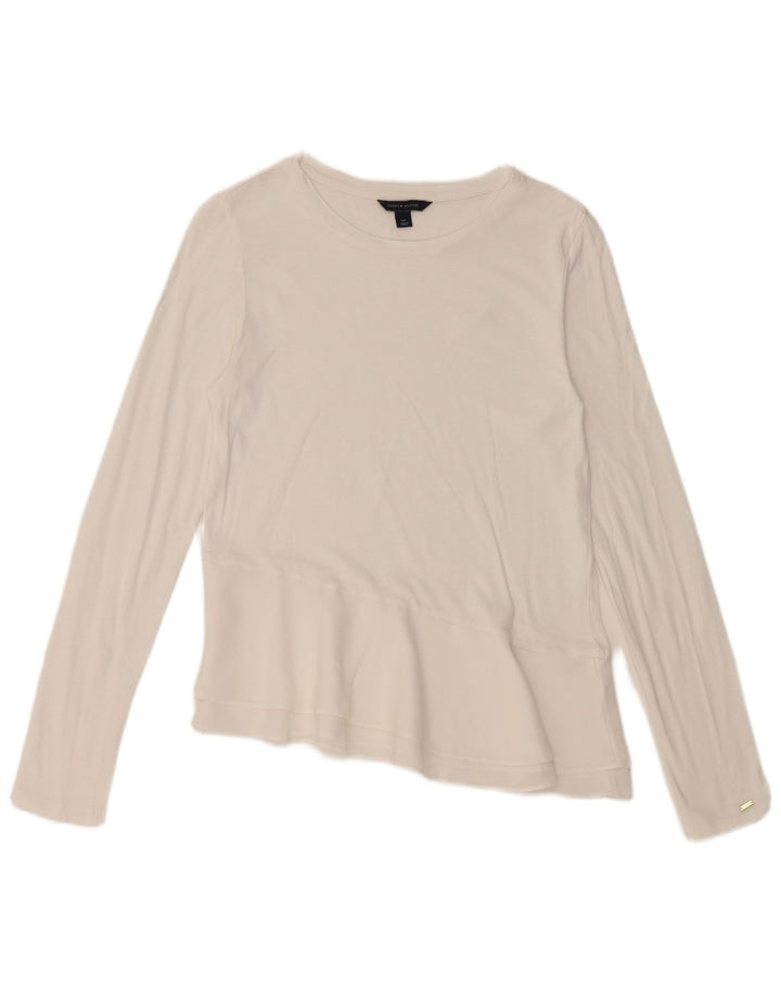 TOMMY HILFIGER Damski asymetryczny top z długim rękawem UK 10 Small White