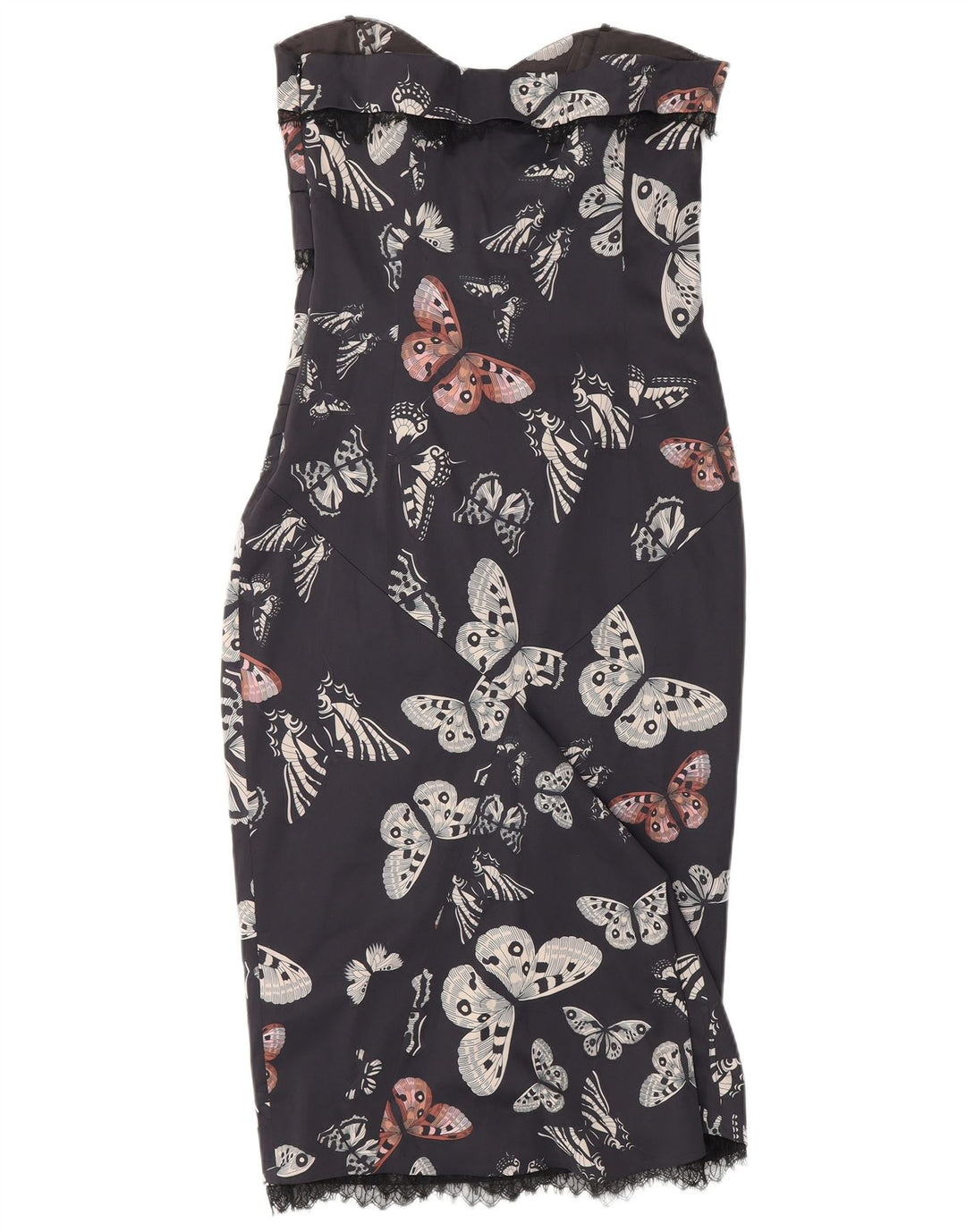 KAREN MILLEN Damska sukienka bez ramiączek UK 12 Średni granatowy motyl