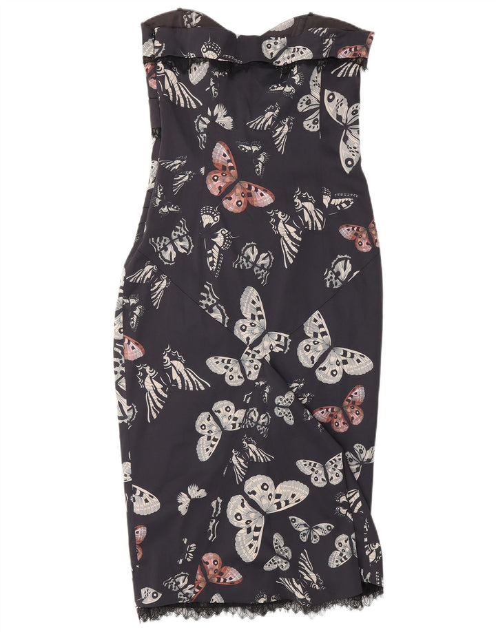 KAREN MILLEN Damska sukienka bez ramiączek UK 12 Średni granatowy motyl