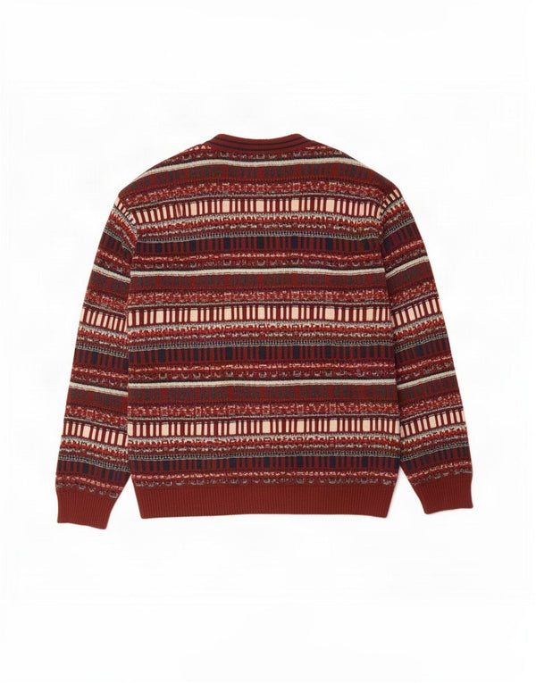 Sweter męski w stylu vintage IT 54 XL Burgundowa, geometryczna wełna