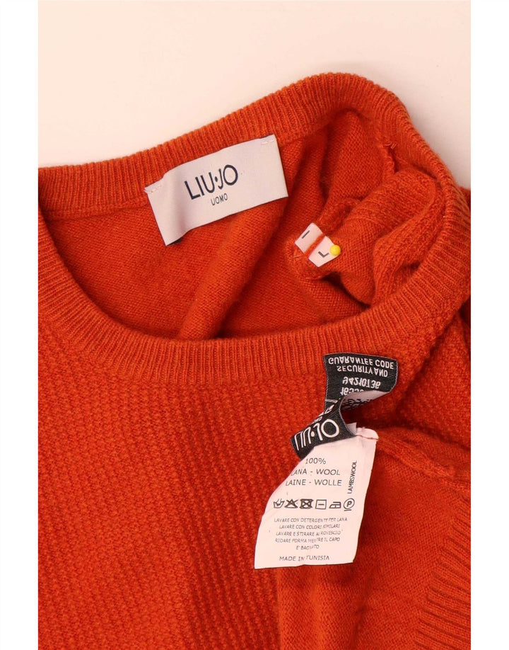 Męski sweter z okrągłym dekoltem Liu Jo, duża, pomarańczowa wełna