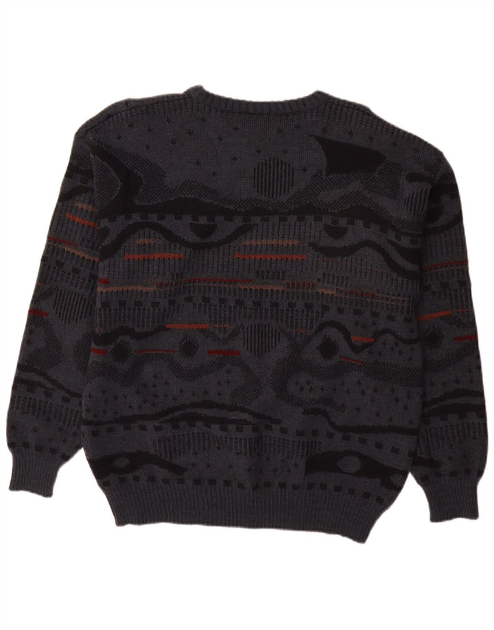 Męski sweter z okrągłym dekoltem w stylu vintage IT 48 Średni szary geometryczny