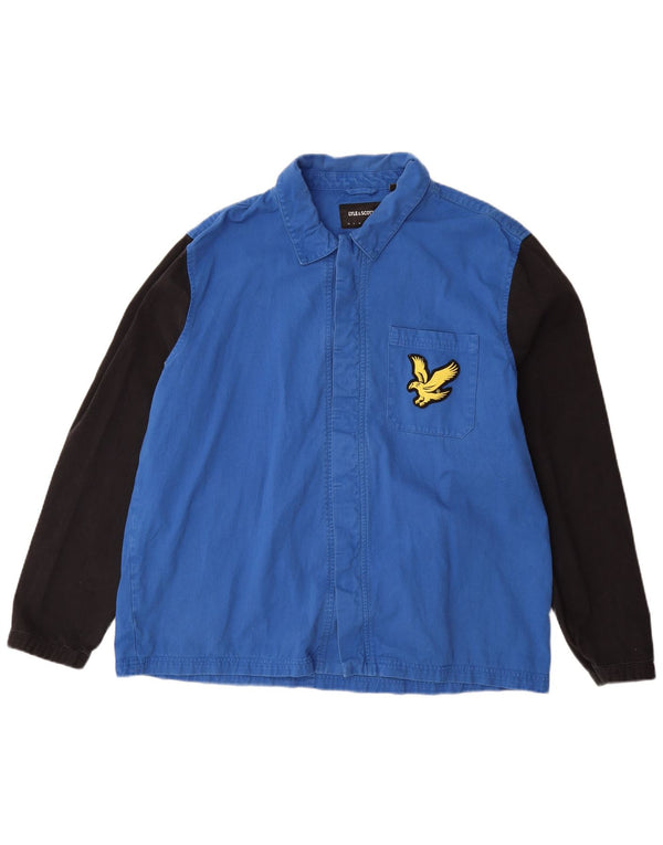 Męska kurtka bomber Lyle & Scott UK 44 2XL Niebieska, bawełniana w bloki kolorów