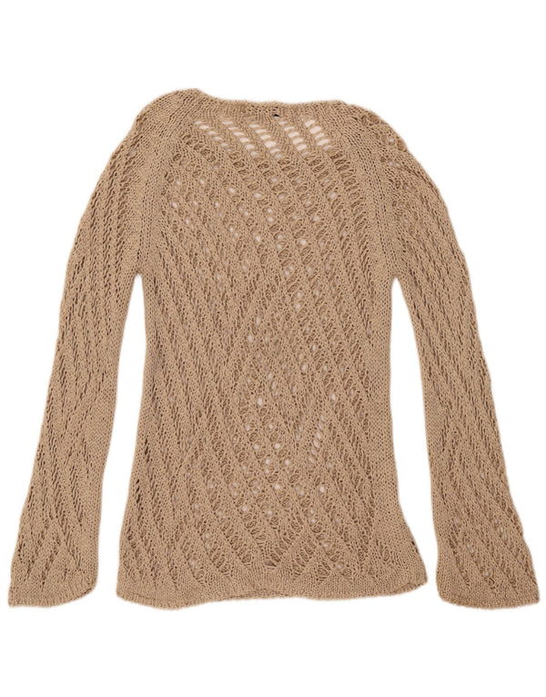 Damski sweter Zara na szydełku z dekoltem w łódkę UK 14, duży, beżowy, akrylowy