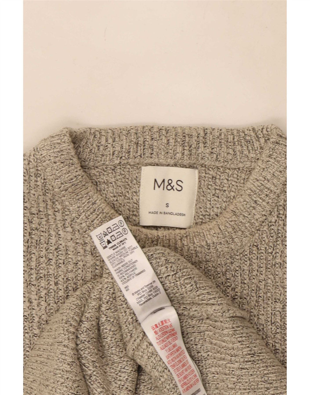 Marks & Spencer Męski sweter z okrągłym dekoltem, mały beżowy, nakrapiany poliester