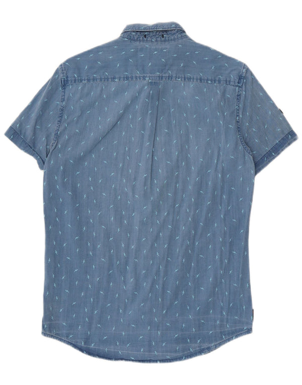Superdry Mens Short Sleeve Regular Fit Shirt Small Blue Spotted Cotton