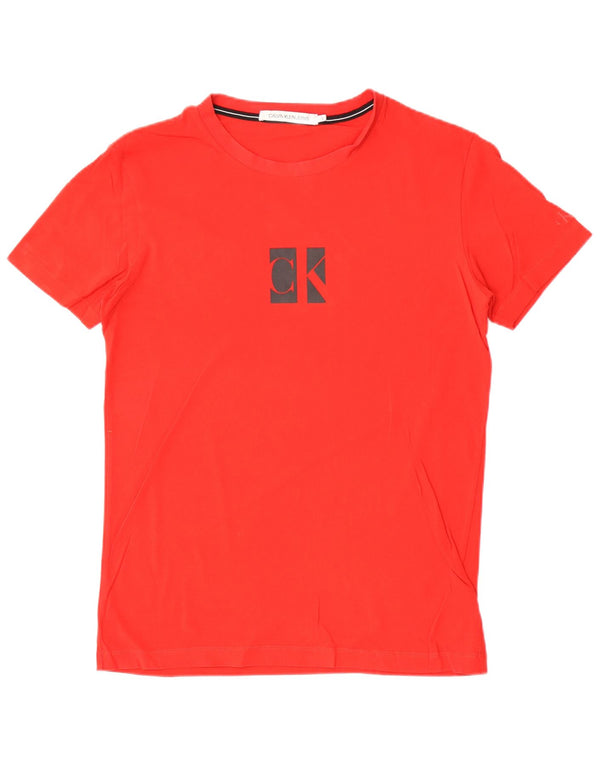 Męska koszulka z grafiką Calvin Klein Jeans, duża, czerwona, bawełniana