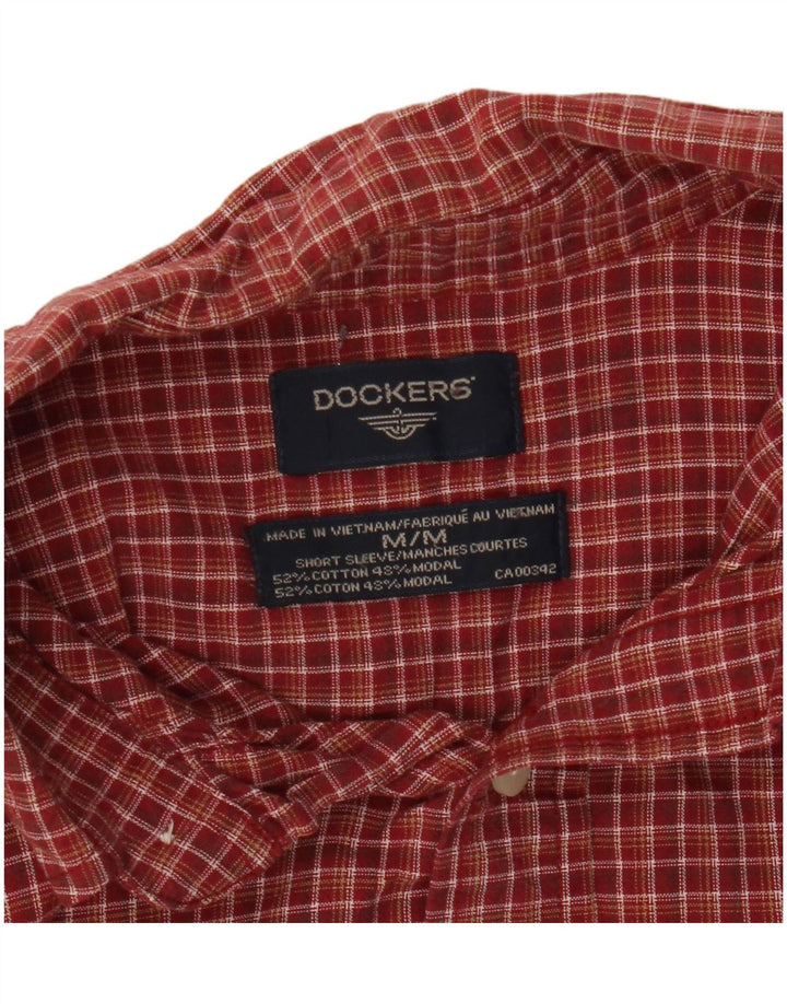Męska koszula z krótkim rękawem Dockers, bawełniana w średnią czerwoną kratkę