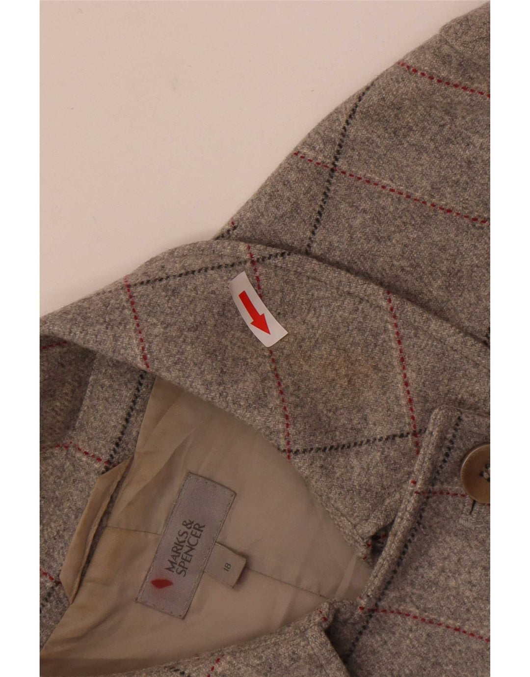 Marks & Spencer Damski płaszcz dwurzędowy UK 18 XL Szary w kratkę, nowa wełna